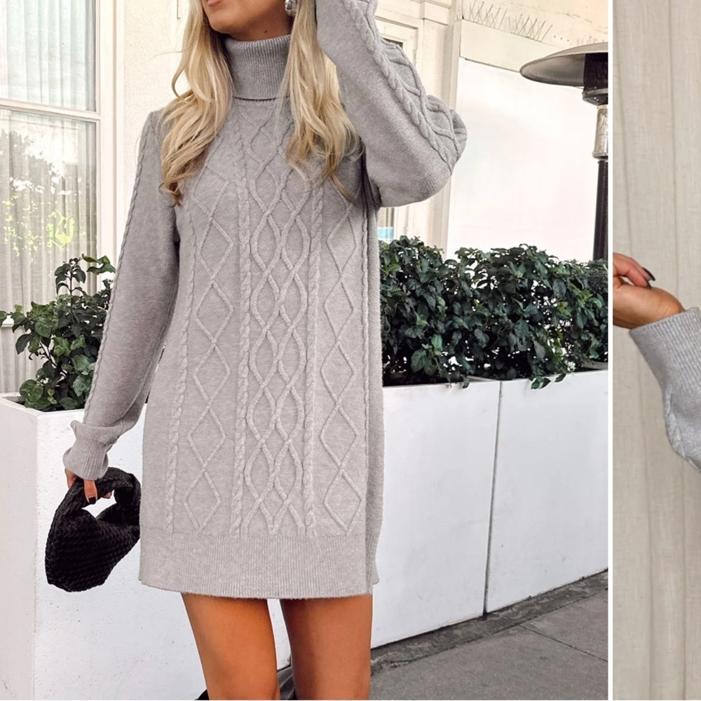 NEWSHOW ME YOUR MUMU MONTREAL MINI WOMENS SMALL Gray Cable Knit Turtleneck